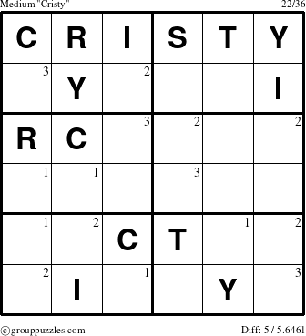 The grouppuzzles.com Medium Cristy puzzle for  with the first 3 steps marked