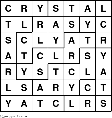 The grouppuzzles.com Answer grid for the Crystal puzzle for 