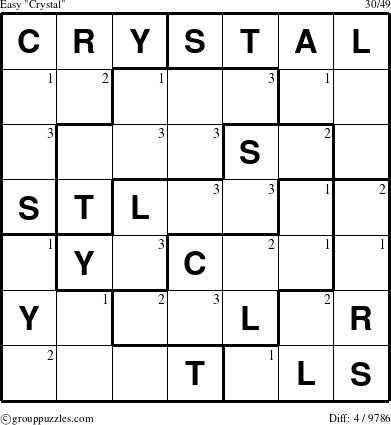 The grouppuzzles.com Easy Crystal puzzle for  with the first 3 steps marked