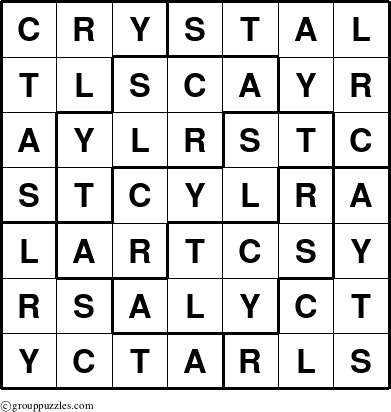 The grouppuzzles.com Answer grid for the Crystal puzzle for 