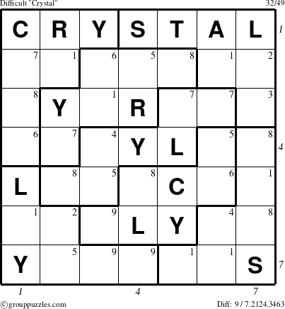 The grouppuzzles.com Difficult Crystal puzzle for  with all 9 steps marked