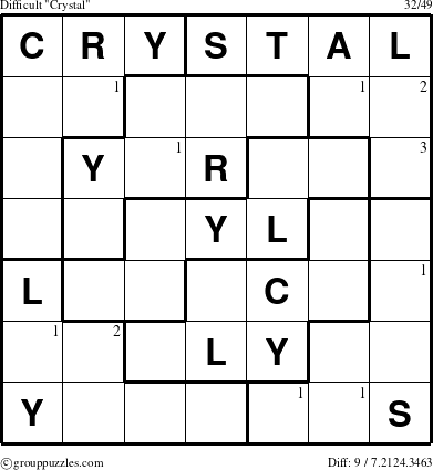 The grouppuzzles.com Difficult Crystal puzzle for  with the first 3 steps marked