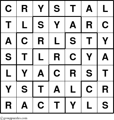 The grouppuzzles.com Answer grid for the Crystal puzzle for 