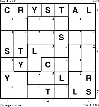 The grouppuzzles.com Easy Crystal puzzle for  with all 4 steps marked