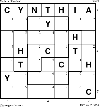 The grouppuzzles.com Medium Cynthia puzzle for  with all 6 steps marked