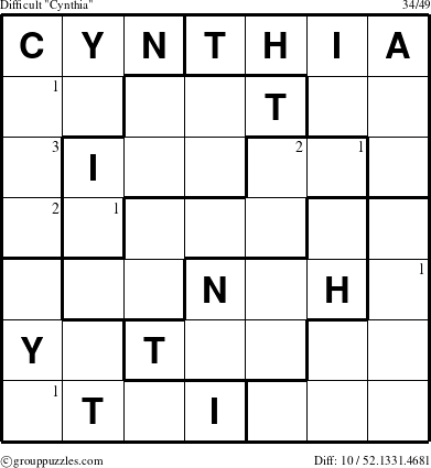 The grouppuzzles.com Difficult Cynthia puzzle for  with the first 3 steps marked