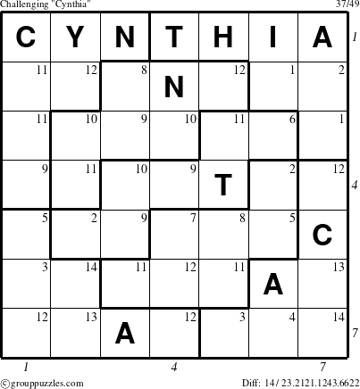 The grouppuzzles.com Challenging Cynthia puzzle for  with all 14 steps marked