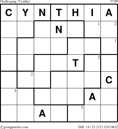 The grouppuzzles.com Challenging Cynthia puzzle for  with the first 3 steps marked