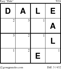 The grouppuzzles.com Easy Dale puzzle for  with the first 3 steps marked