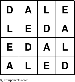 The grouppuzzles.com Answer grid for the Dale puzzle for 