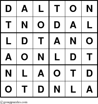 The grouppuzzles.com Answer grid for the Dalton puzzle for 