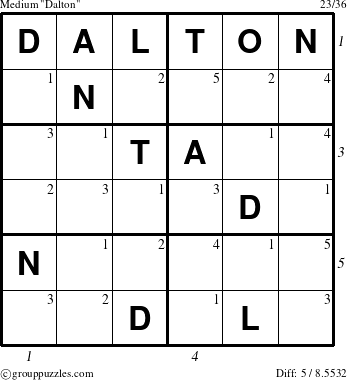 The grouppuzzles.com Medium Dalton puzzle for  with all 5 steps marked