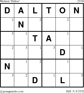 The grouppuzzles.com Medium Dalton puzzle for  with the first 3 steps marked