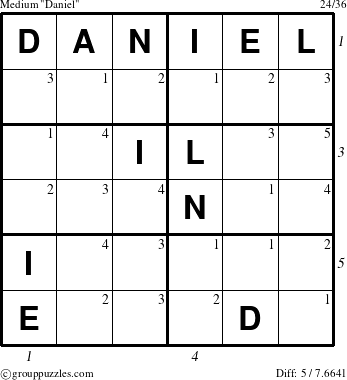 The grouppuzzles.com Medium Daniel puzzle for  with all 5 steps marked