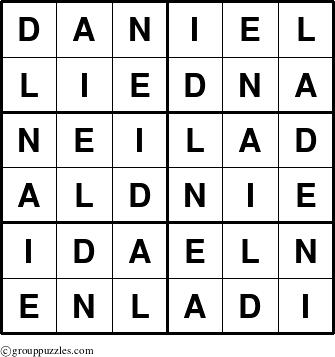 The grouppuzzles.com Answer grid for the Daniel puzzle for 