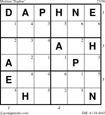 The grouppuzzles.com Medium Daphne puzzle for  with all 6 steps marked