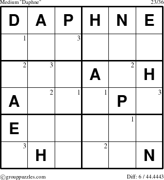 The grouppuzzles.com Medium Daphne puzzle for  with the first 3 steps marked