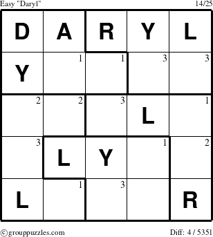 The grouppuzzles.com Easy Daryl puzzle for  with the first 3 steps marked