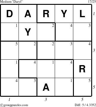 The grouppuzzles.com Medium Daryl puzzle for , suitable for printing, with all 5 steps marked