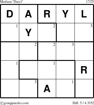 The grouppuzzles.com Medium Daryl puzzle for  with the first 3 steps marked