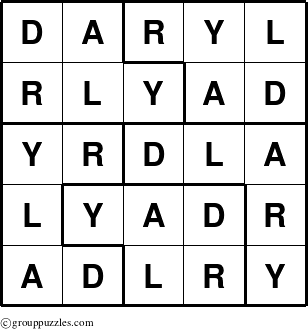 The grouppuzzles.com Answer grid for the Daryl puzzle for 