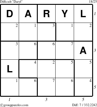 The grouppuzzles.com Difficult Daryl puzzle for  with all 7 steps marked