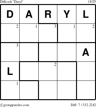 The grouppuzzles.com Difficult Daryl puzzle for  with the first 3 steps marked