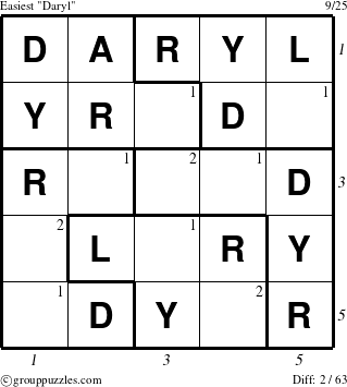 The grouppuzzles.com Easiest Daryl puzzle for , suitable for printing, with all 2 steps marked