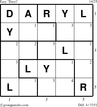 The grouppuzzles.com Easy Daryl puzzle for  with all 4 steps marked