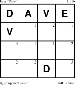 The grouppuzzles.com Easy Dave puzzle for  with the first 3 steps marked