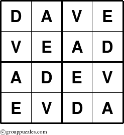 The grouppuzzles.com Answer grid for the Dave puzzle for 