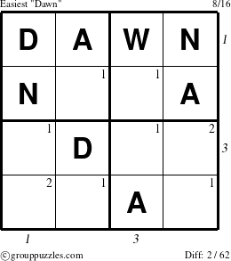 The grouppuzzles.com Easiest Dawn puzzle for , suitable for printing, with all 2 steps marked