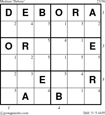 The grouppuzzles.com Medium Debora puzzle for  with all 5 steps marked