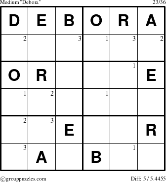 The grouppuzzles.com Medium Debora puzzle for  with the first 3 steps marked