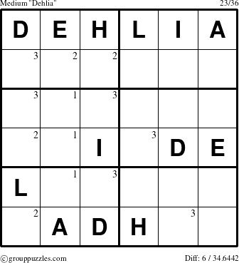 The grouppuzzles.com Medium Dehlia puzzle for  with the first 3 steps marked