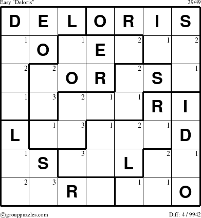 The grouppuzzles.com Easy Deloris puzzle for  with the first 3 steps marked