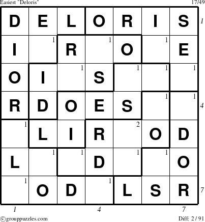 The grouppuzzles.com Easiest Deloris puzzle for , suitable for printing, with all 2 steps marked