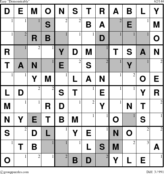 The grouppuzzles.com Easy Demonstrably puzzle for  with the first 3 steps marked