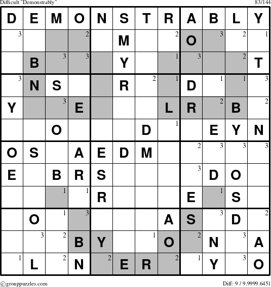 The grouppuzzles.com Difficult Demonstrably puzzle for  with the first 3 steps marked