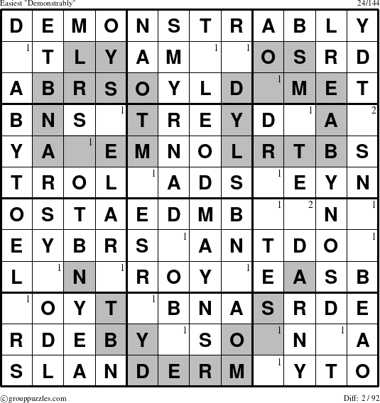 The grouppuzzles.com Easiest Demonstrably puzzle for  with the first 2 steps marked