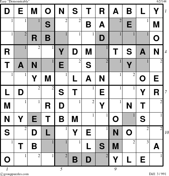 The grouppuzzles.com Easy Demonstrably puzzle for  with all 3 steps marked