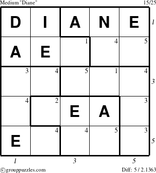 The grouppuzzles.com Medium Diane puzzle for  with all 5 steps marked