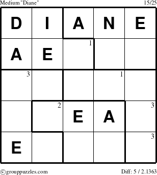 The grouppuzzles.com Medium Diane puzzle for  with the first 3 steps marked