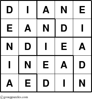 The grouppuzzles.com Answer grid for the Diane puzzle for 