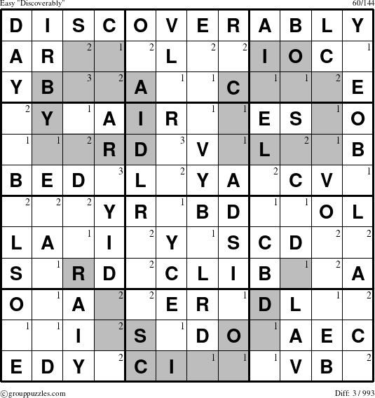 The grouppuzzles.com Easy Discoverably puzzle for  with the first 3 steps marked