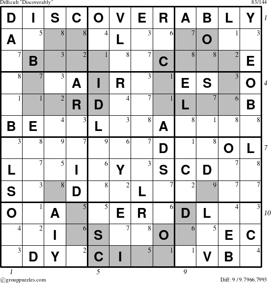 The grouppuzzles.com Difficult Discoverably puzzle for , suitable for printing, with all 9 steps marked