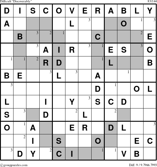 The grouppuzzles.com Difficult Discoverably puzzle for  with the first 3 steps marked