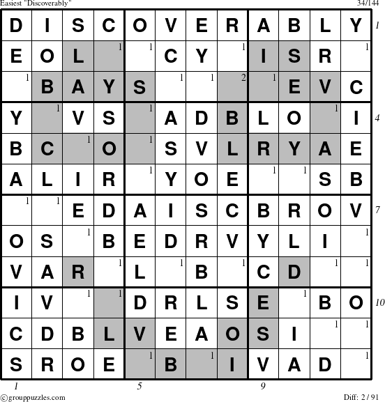 The grouppuzzles.com Easiest Discoverably puzzle for , suitable for printing, with all 2 steps marked