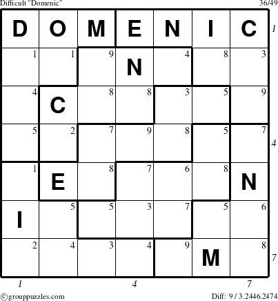 The grouppuzzles.com Difficult Domenic puzzle for , suitable for printing, with all 9 steps marked