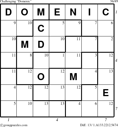 The grouppuzzles.com Challenging Domenic puzzle for , suitable for printing, with all 13 steps marked